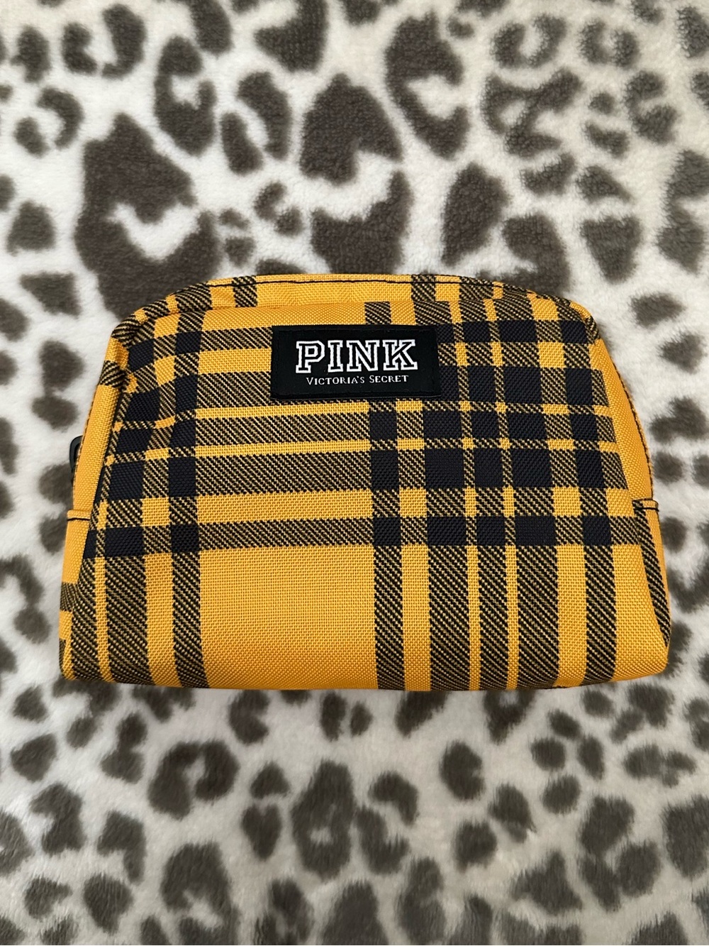PINK Victoria’s Secret Plaid Cosmetic Pouch in Yellow Plaid Small